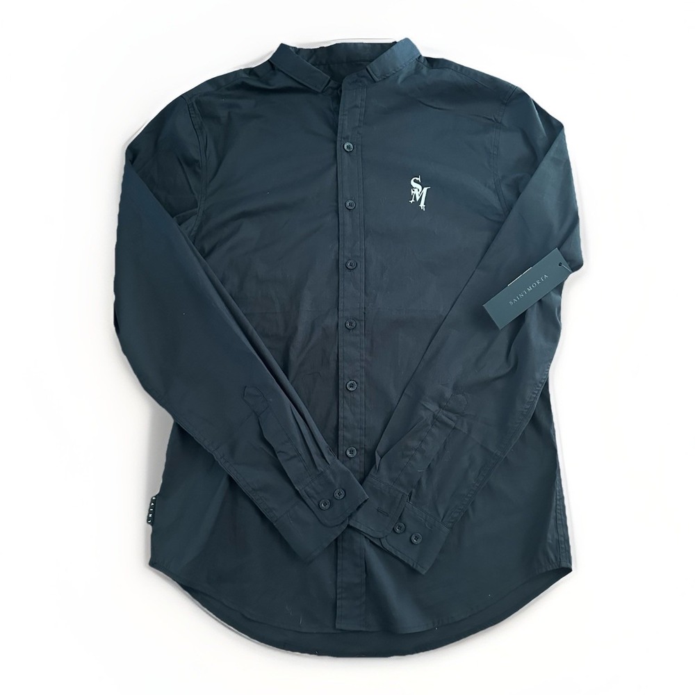 Saint Morta Shirt Men's XL Black Button Up Blade Collar Alpha Homora Slim Fit